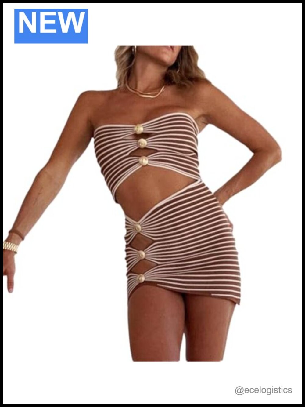Women's Metallic Trim Cutout 2 Piece Set Backless Crop Top Mini Bodycon Skirt